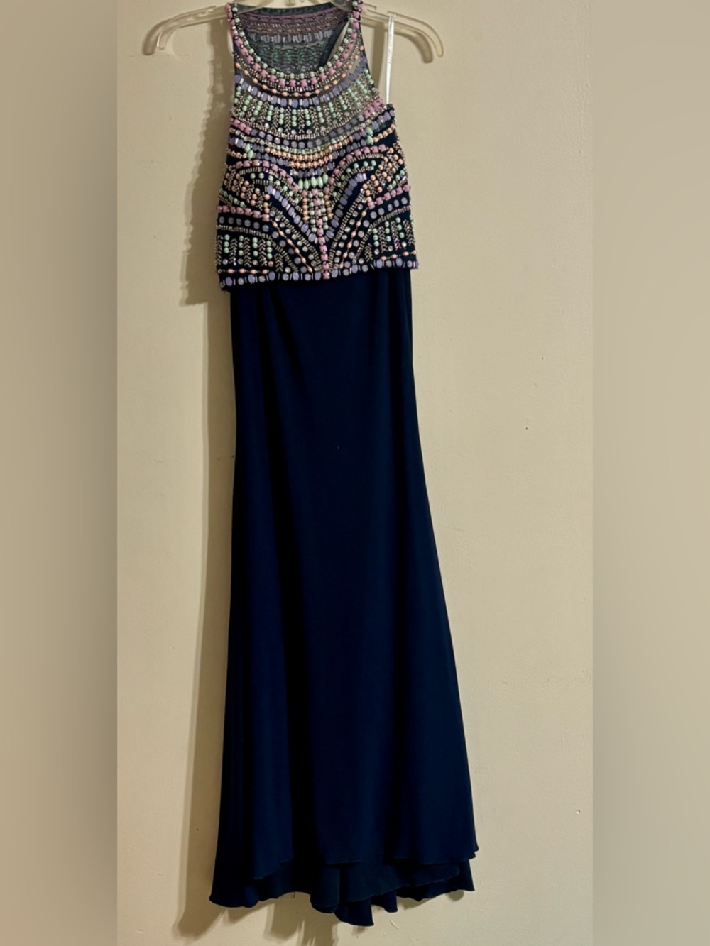 Rachel Allan Navy Beaded Two-Piece Evening Gown High-end